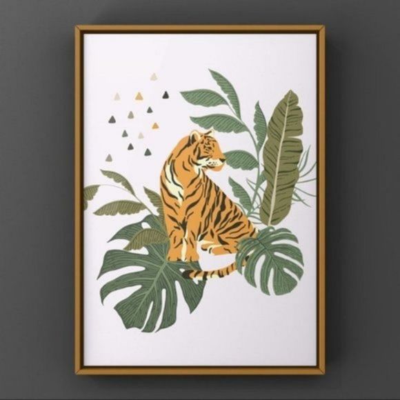 Modern boho tiger surrounded by leaves art print - Picture 2 of 4